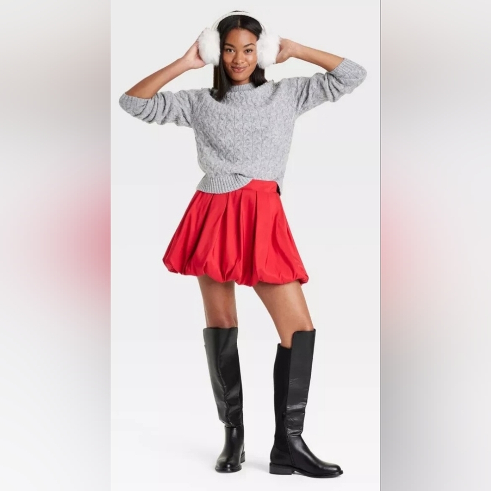 Nwt A New Day Women's Bubble Hem Mini Skirt Midweight Woven A-Line Red (Size:XL)